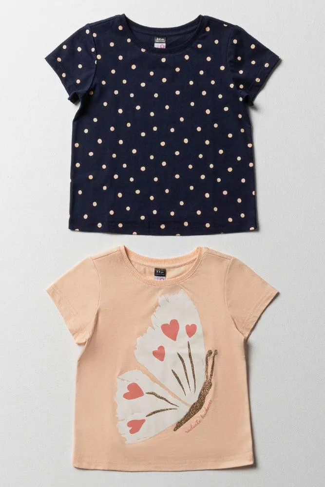 2 Pack Butterfly Short Sleeve T-Shirts Navy & Peach