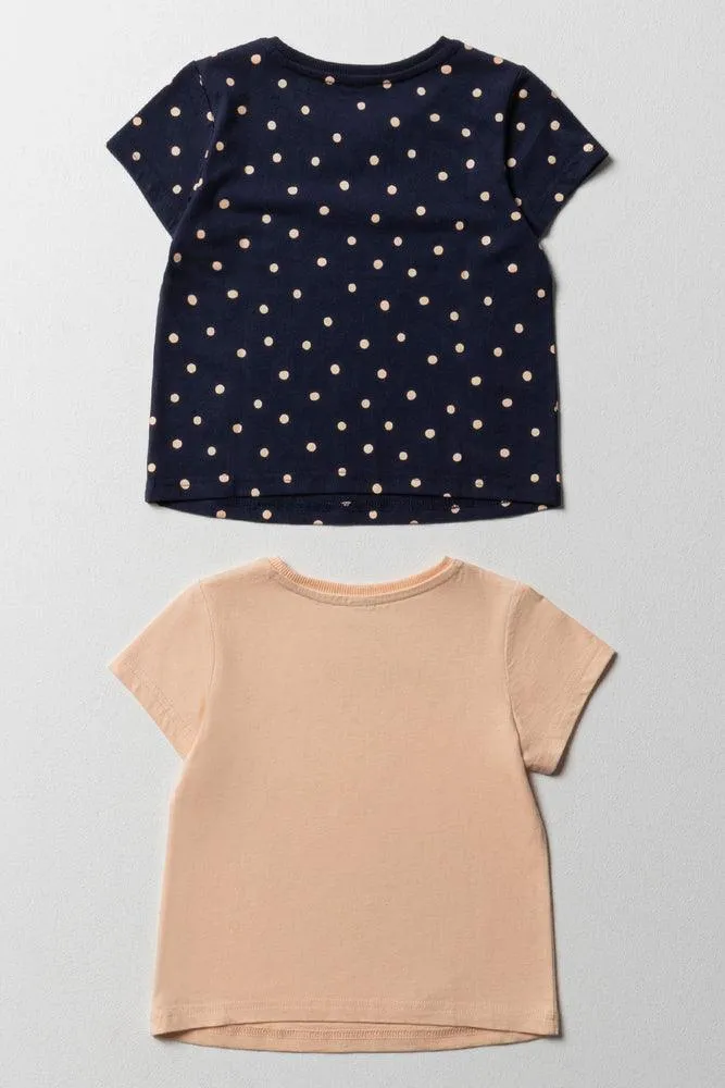 2 Pack Butterfly Short Sleeve T-Shirts Navy & Peach