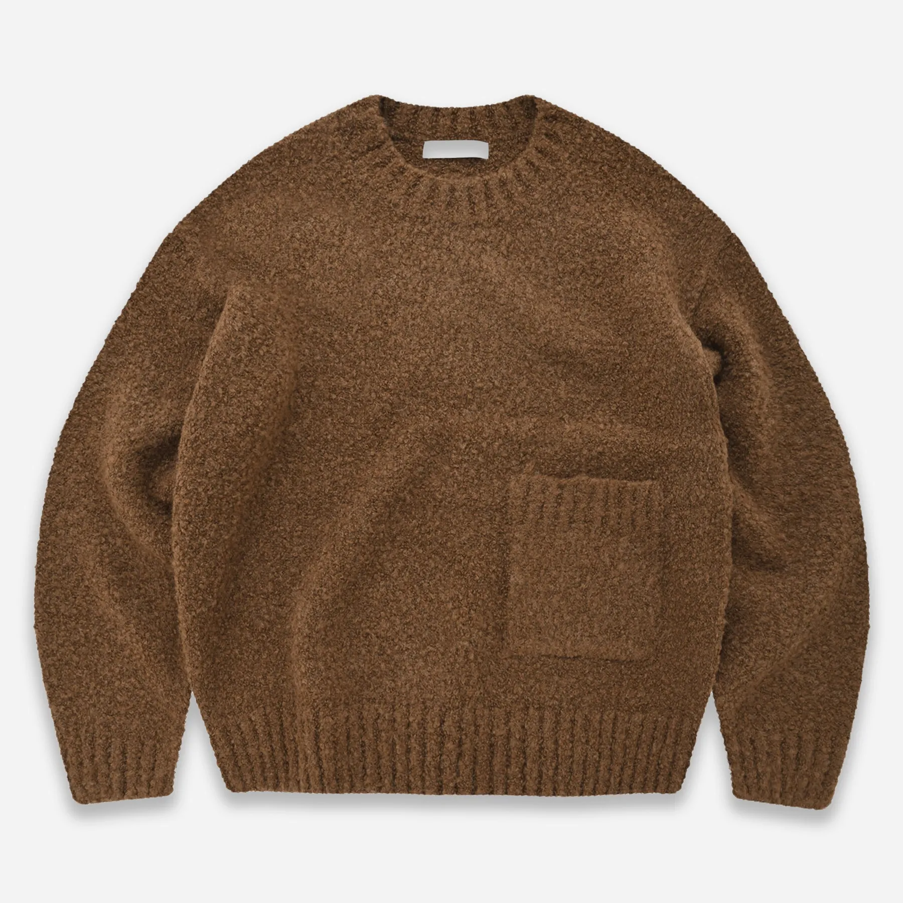 ALPACA BOUCLE OVERSIZED CREW KNIT JUMPER - BROWN