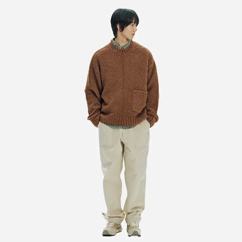 ALPACA BOUCLE OVERSIZED CREW KNIT JUMPER - BROWN