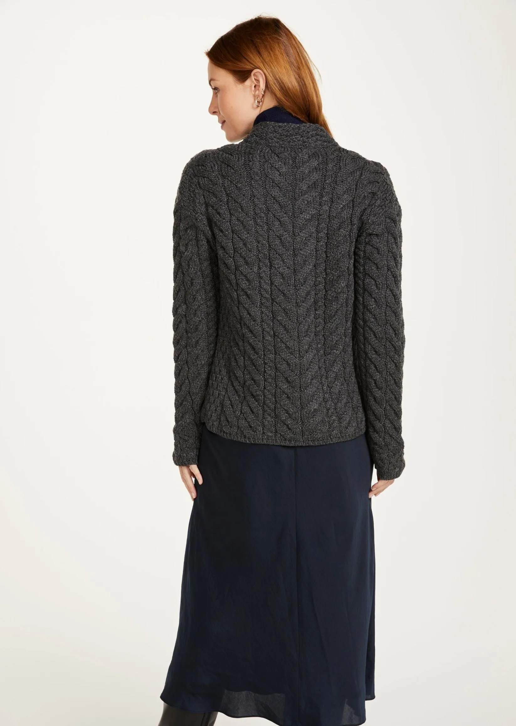 Aran 3 Buttons Trellis Cardigan | Charcoal