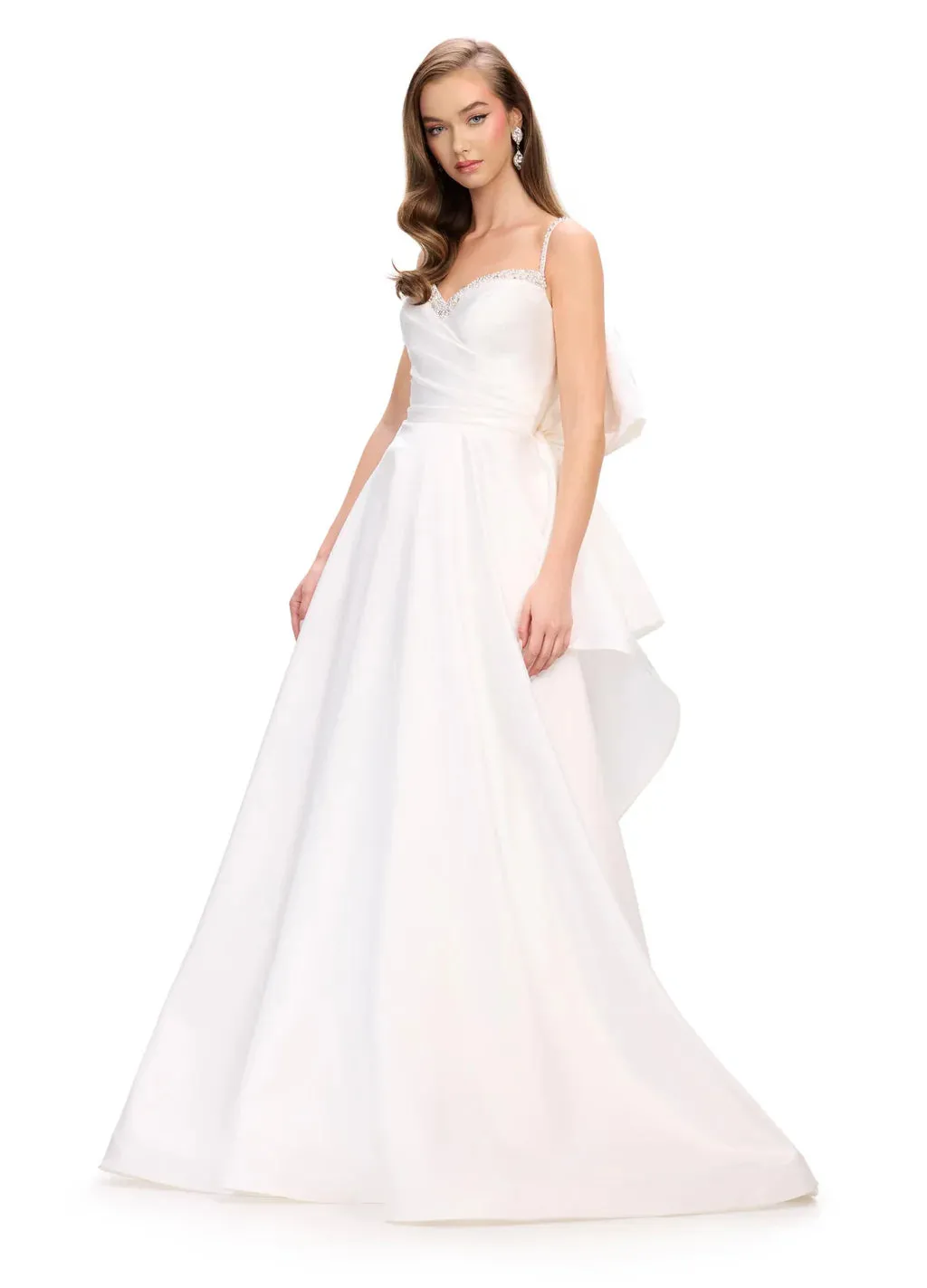 Ashley Lauren 11769 Satin Ballgown with Bow Formal Dress Sweetheart Neckline Ruched Bodice Full Skirt with Train