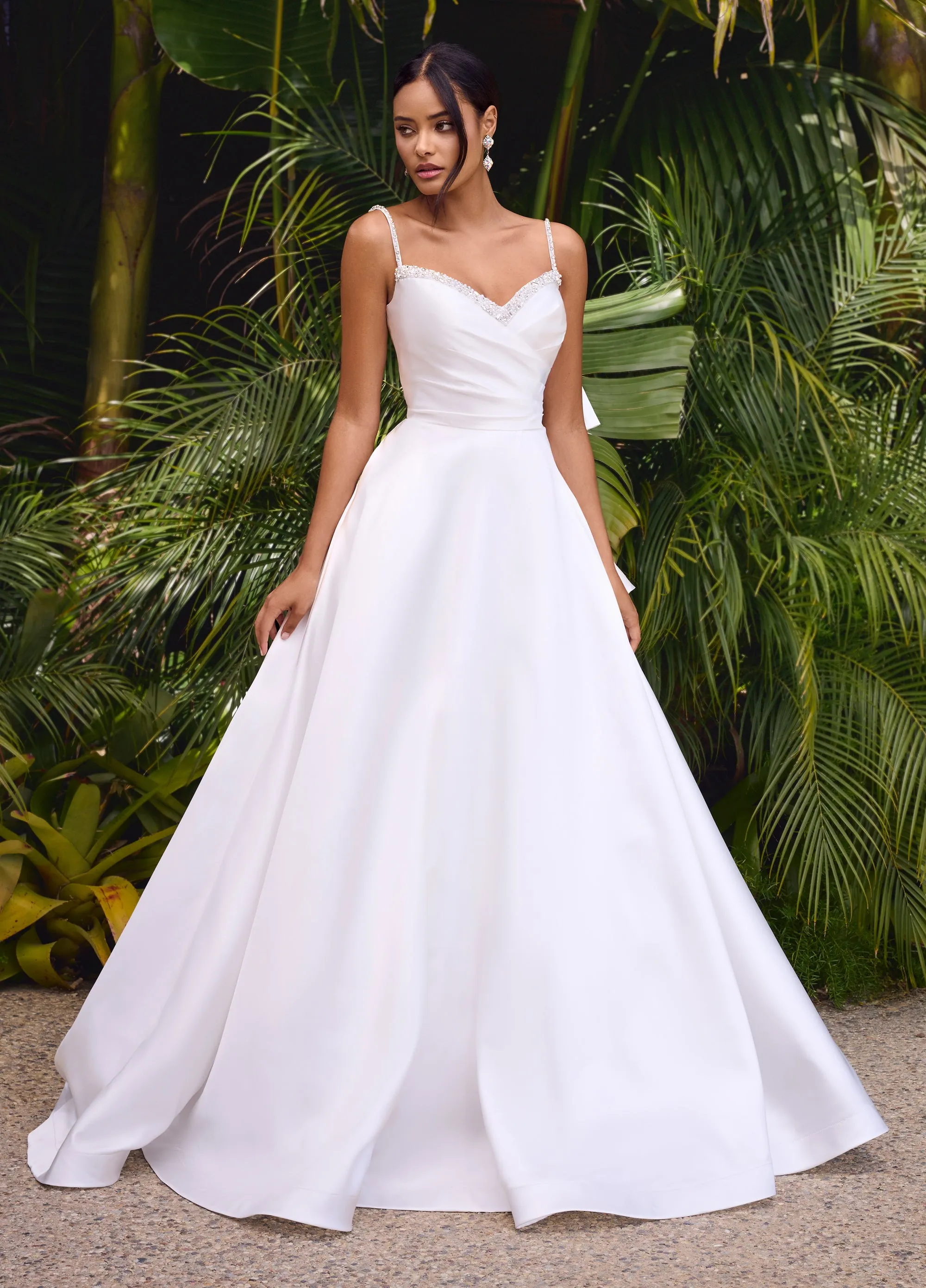 Ashley Lauren 11769 Satin Ballgown with Bow Formal Dress Sweetheart Neckline Ruched Bodice Full Skirt with Train