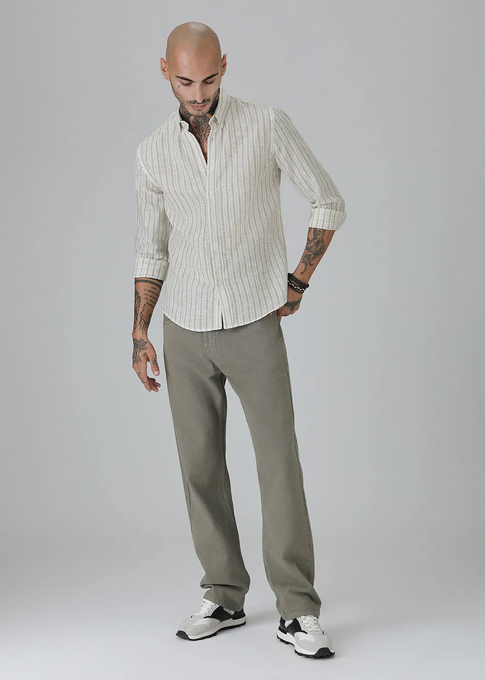 Beige Stripe Linen Shirt