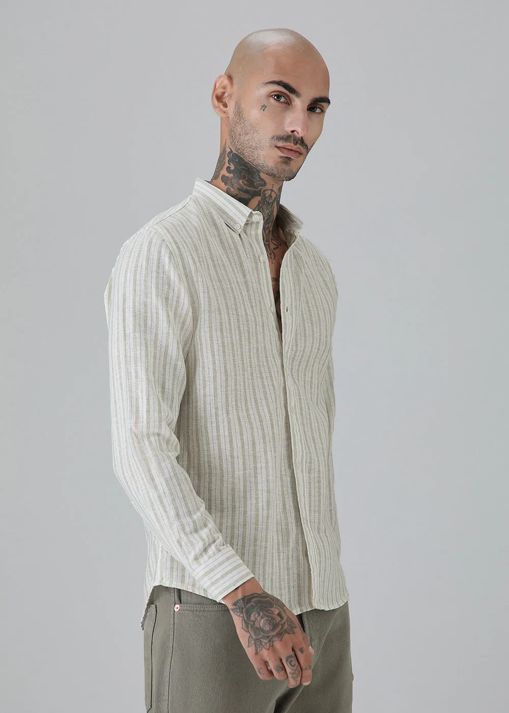 Beige Stripe Linen Shirt