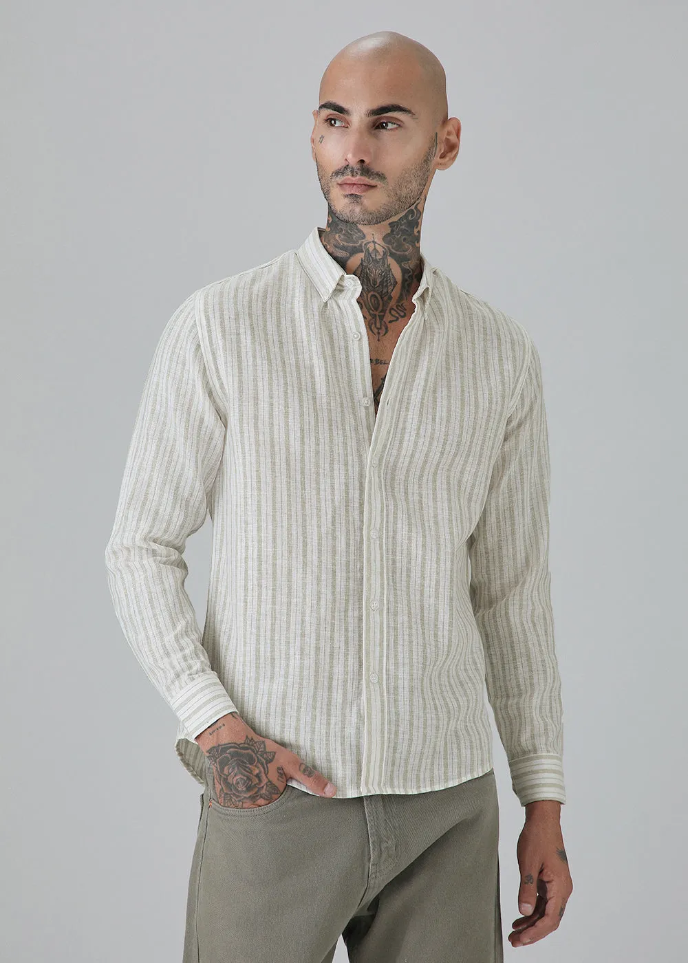 Beige Stripe Linen Shirt