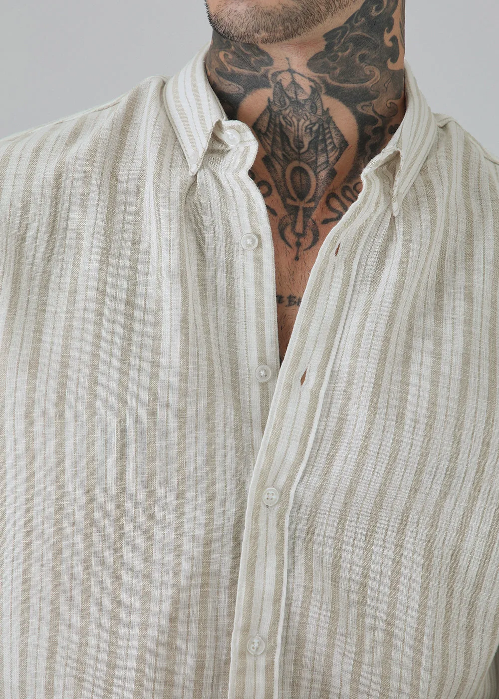 Beige Stripe Linen Shirt