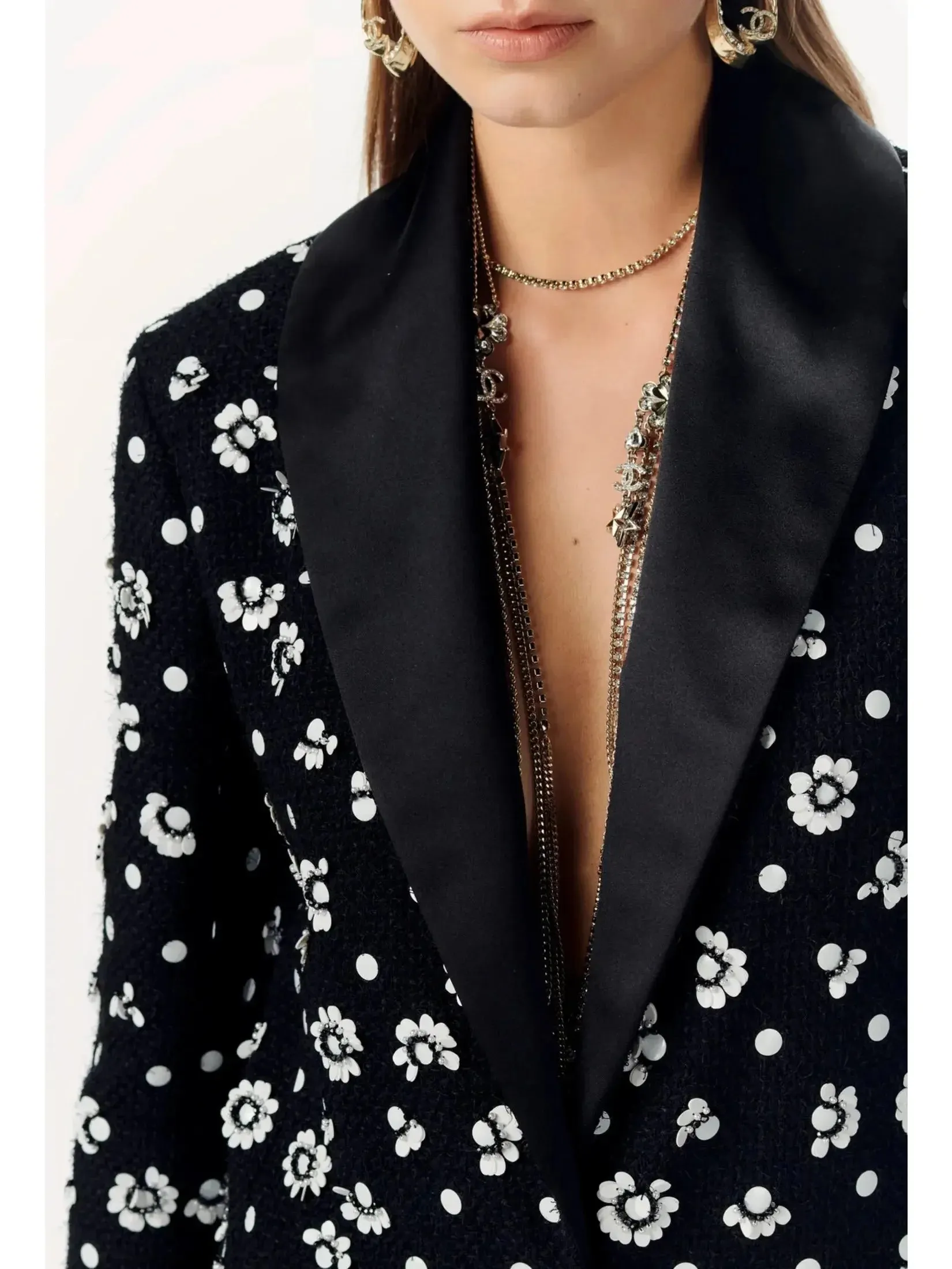 Black & White Embroidered Wool Tweed Jacket