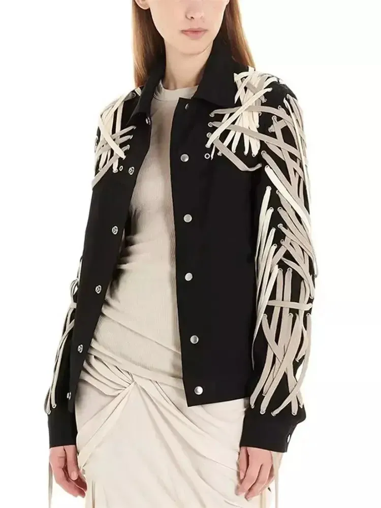 Black Cotton Jacket with Multi Lace-Up Detailing