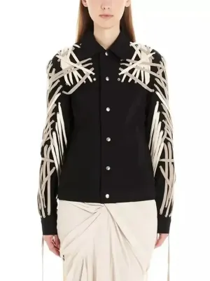 Black Cotton Jacket with Multi Lace-Up Detailing