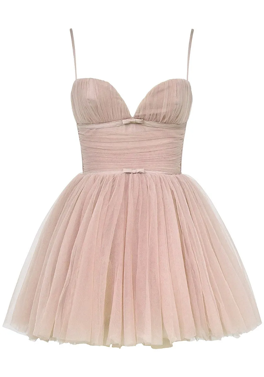 Bow-Detail Sleeveless Tulle Flared Mini Dress