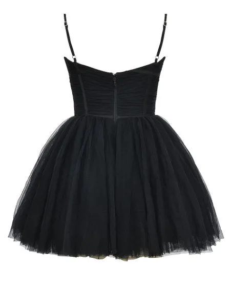 Bow-Detail Sleeveless Tulle Flared Mini Dress