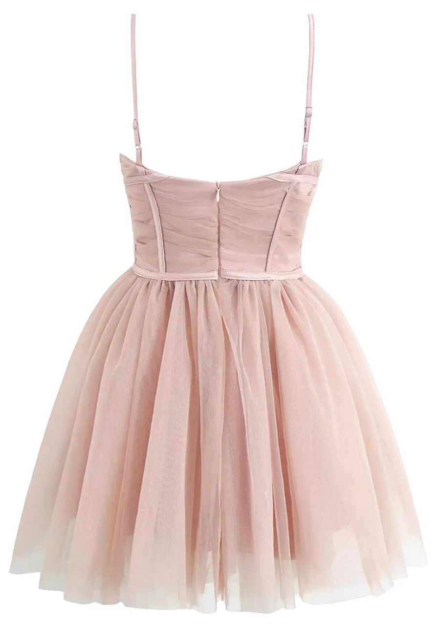 Bow-Detail Sleeveless Tulle Flared Mini Dress