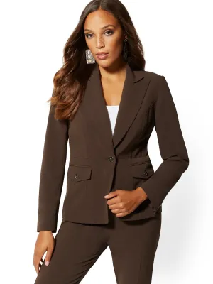 Brown One-Button Jacket - Double Stretch - 7th Avenue