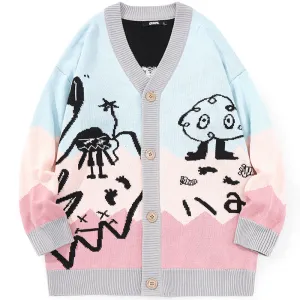 Cartoon Jacquard V-Neck Cardigans