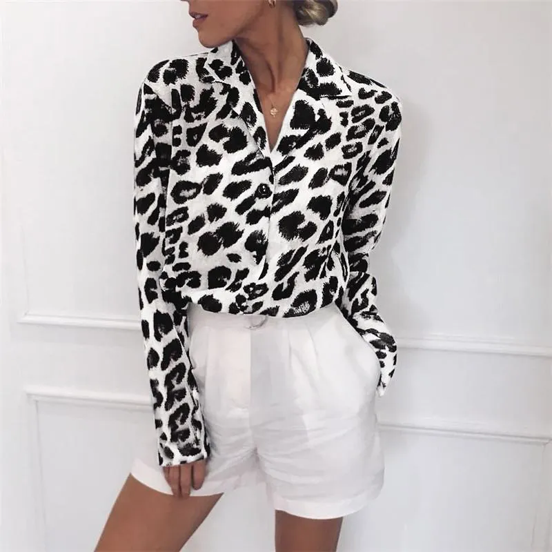 Casual Long Sleeves Leopard Print Chiffon Shirts