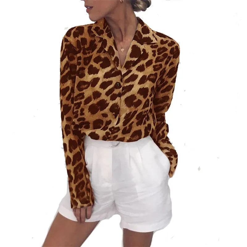 Casual Long Sleeves Leopard Print Chiffon Shirts