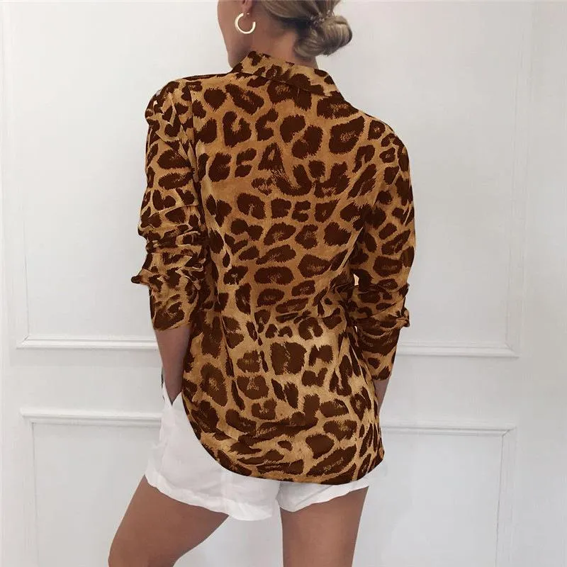 Casual Long Sleeves Leopard Print Chiffon Shirts