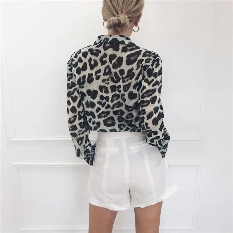 Casual Long Sleeves Leopard Print Chiffon Shirts