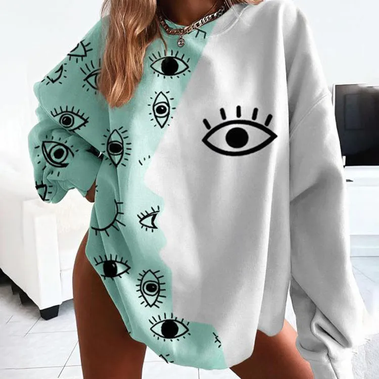 Casual round neck loose print basic women's sweatshirt