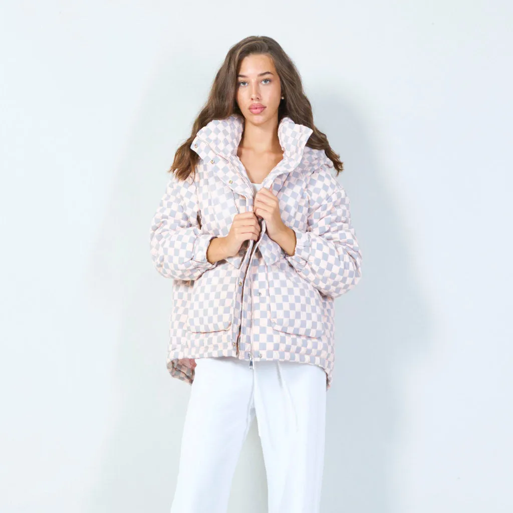 Checkered oversized puffer jacket wholesale