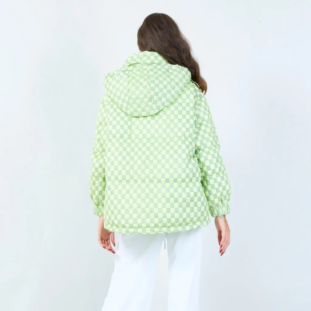 Checkered oversized puffer jacket wholesale