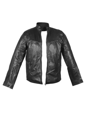 Classic Sheepskin Leather Jacket in Black for Men