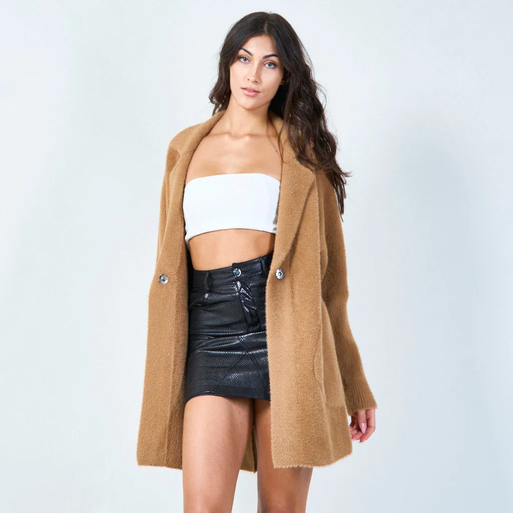 Classic textured coat with oversized pockets wholesale