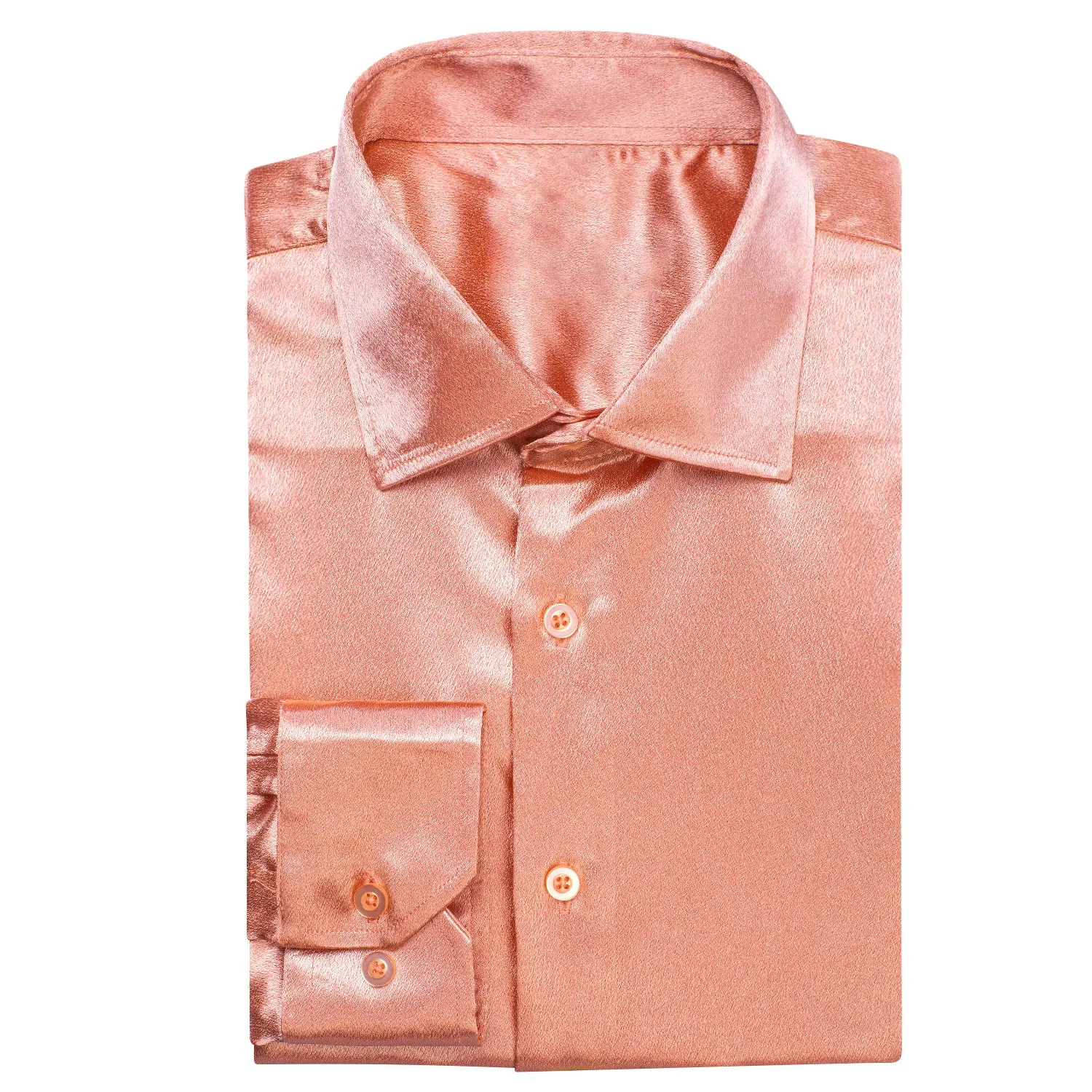 Coral Pink Satin Silk Men's Long Sleeve Shirt