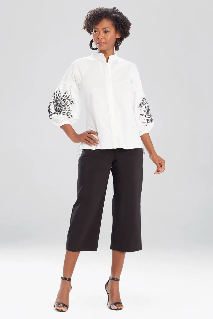 Cotton Poplin Embroidered Sleeve Shirt