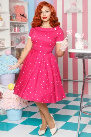 Darlene Hot Pink Polka Dot Swing Dress