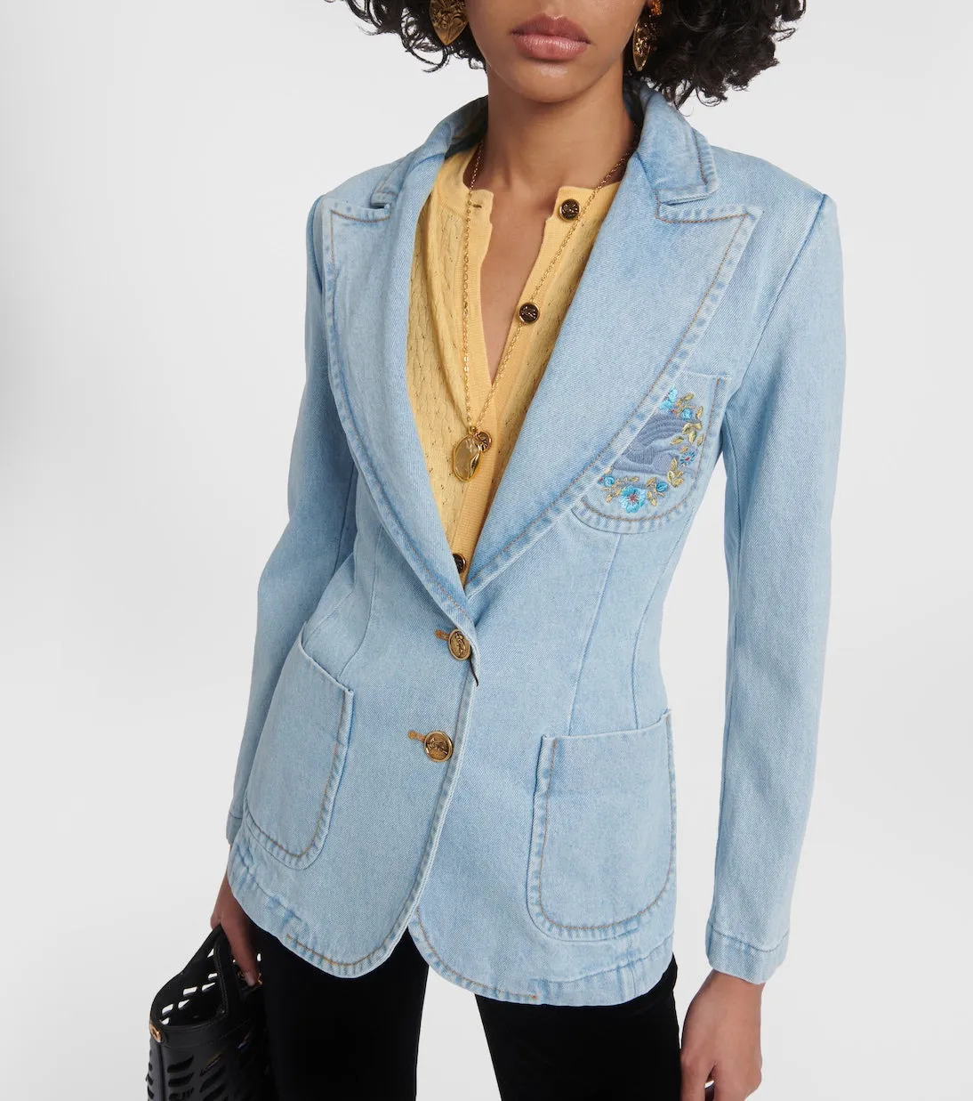 Denim jacket with Etro embroidery, blue