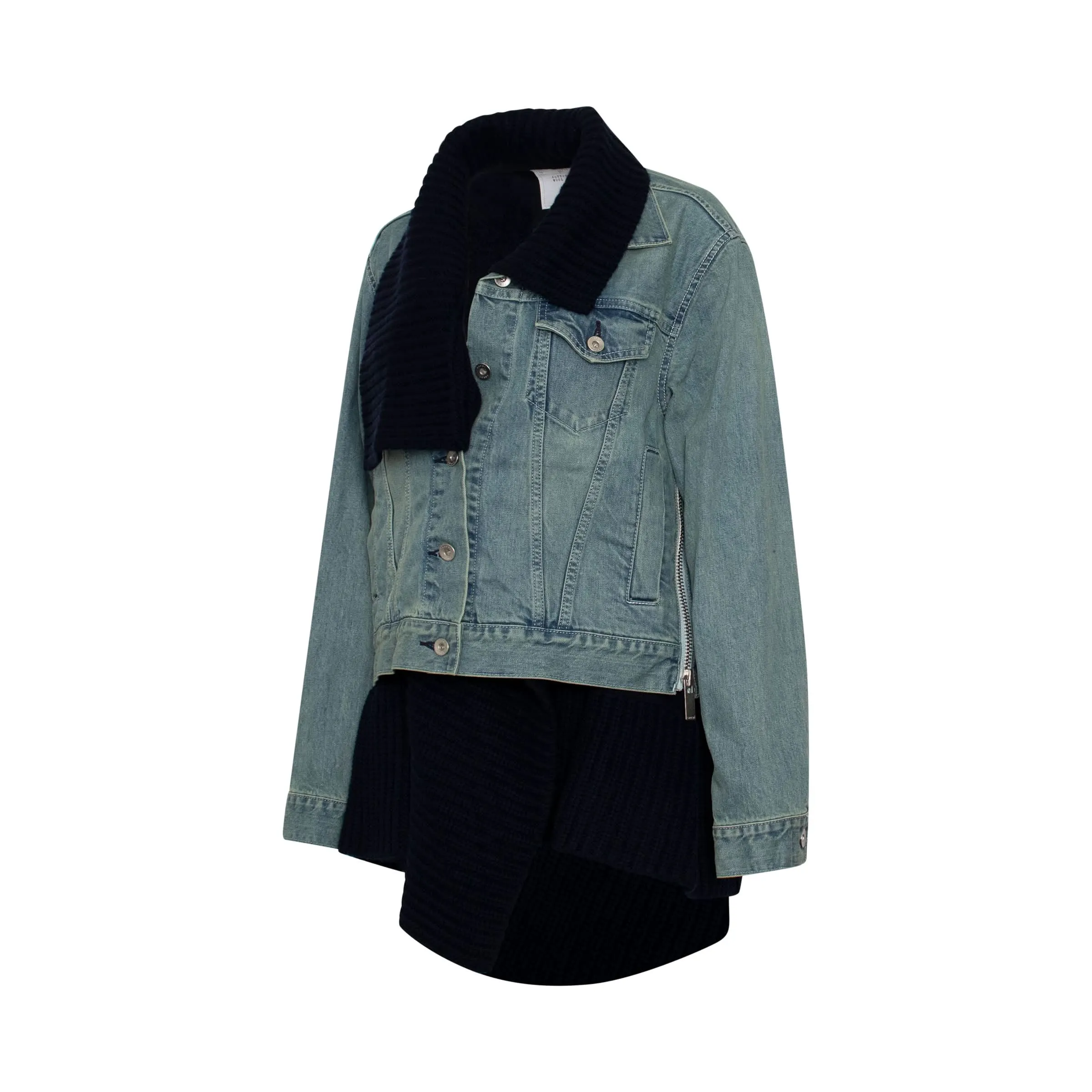 Denim x Knit Blouson Jacket in Blue