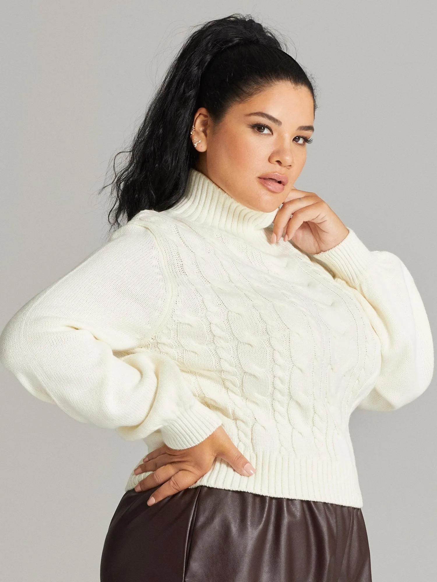 Fashion To Figure - Kina Turtleneck Cable Knit Sweater