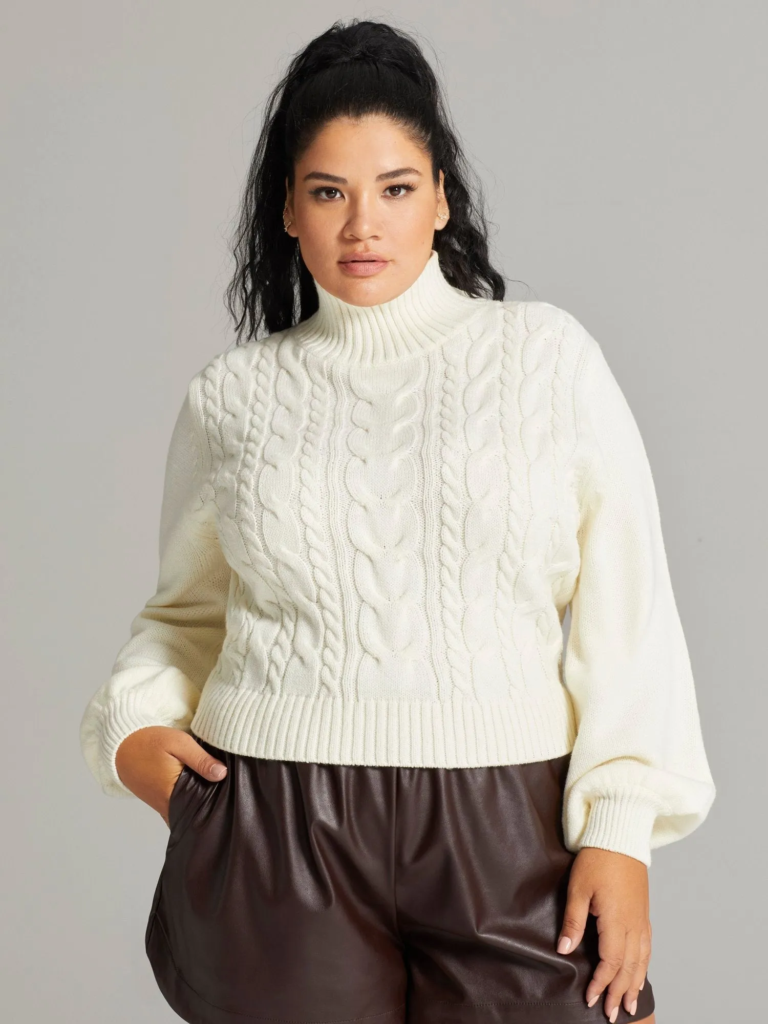 Fashion To Figure - Kina Turtleneck Cable Knit Sweater