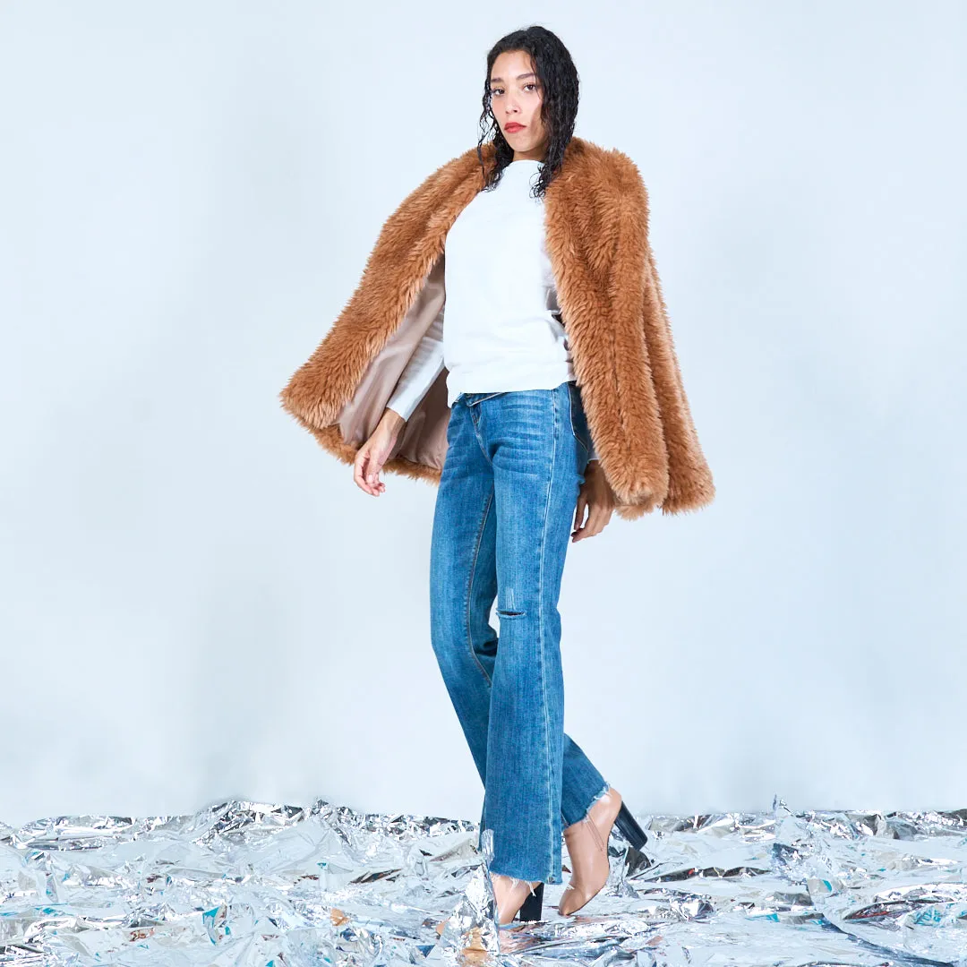 Faux fur jacket with oversized collar wholesale