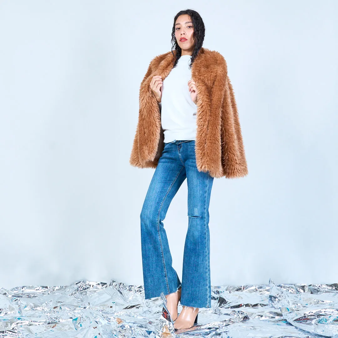 Faux fur jacket with oversized collar wholesale