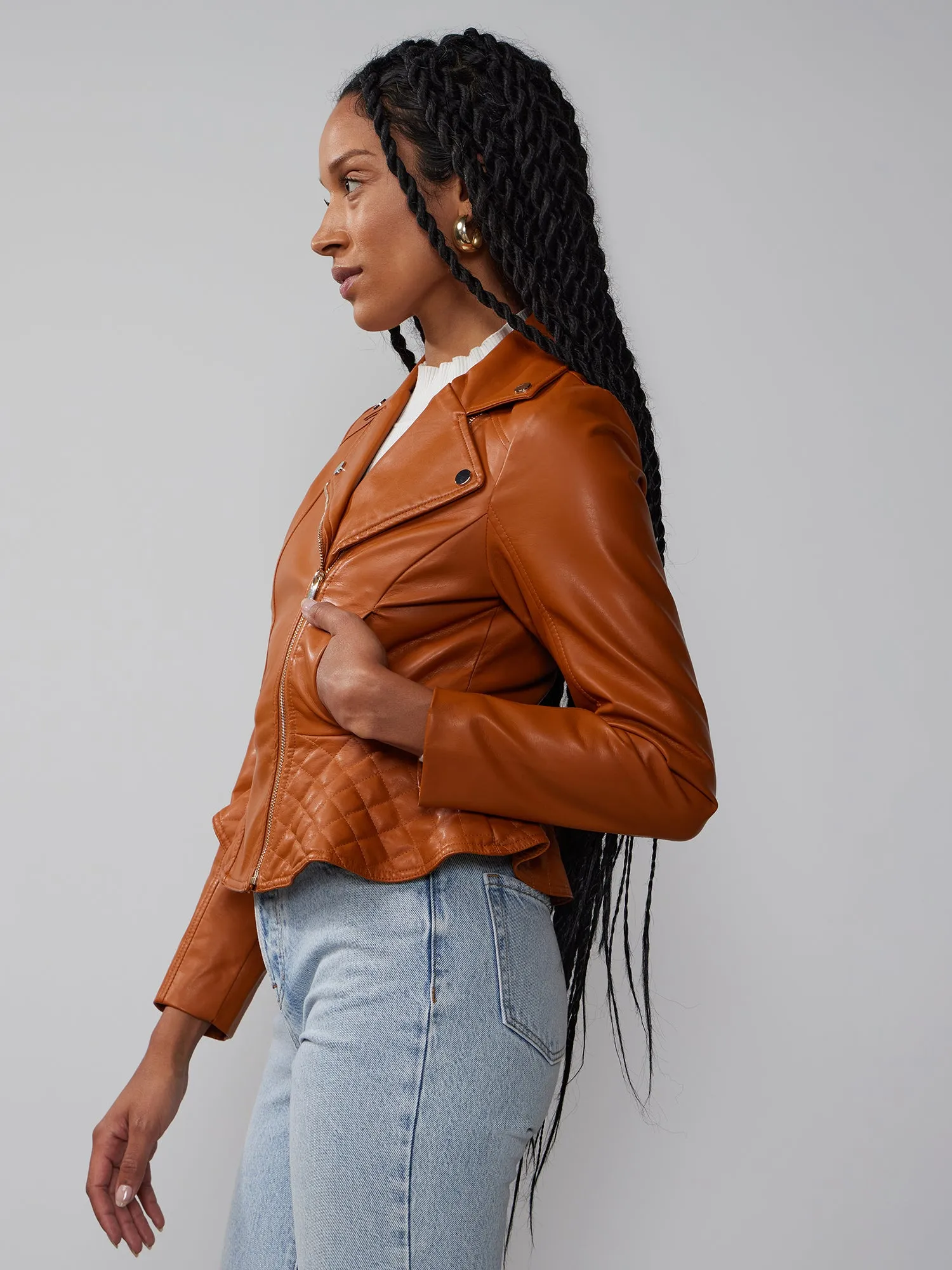 Faux-Leather Moto Peplum Jacket