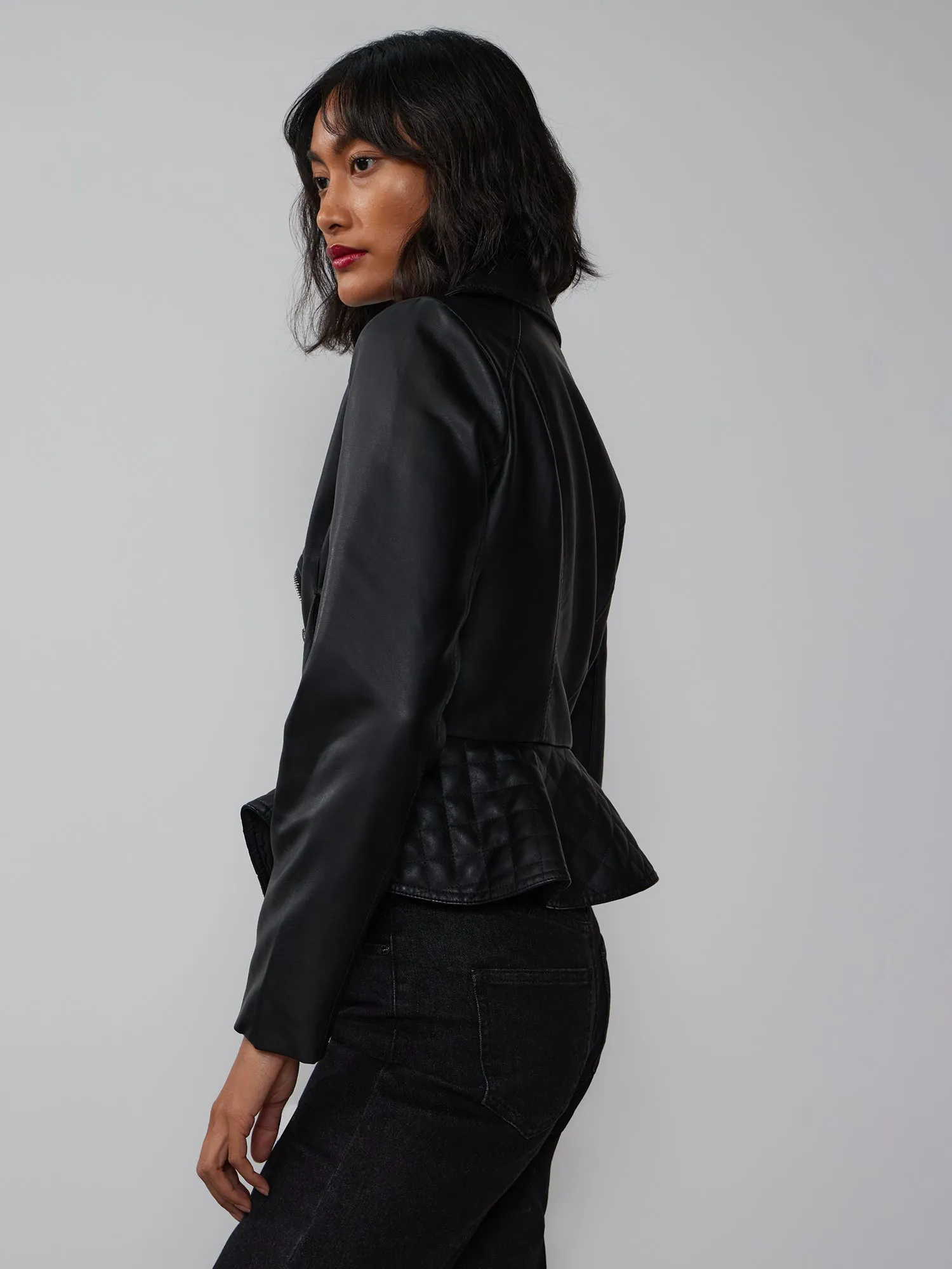 Faux-Leather Moto Peplum Jacket