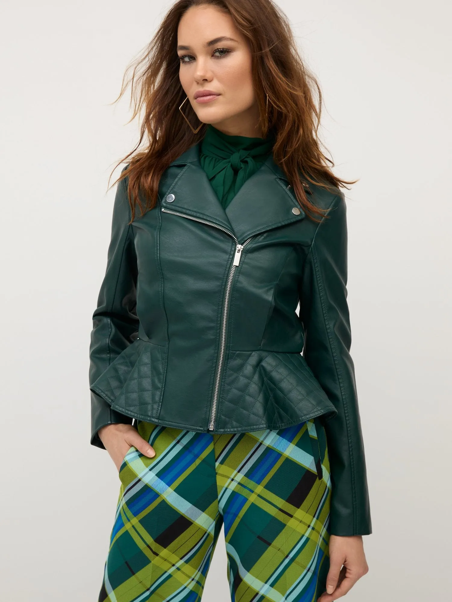 Faux-Leather Moto Peplum Jacket