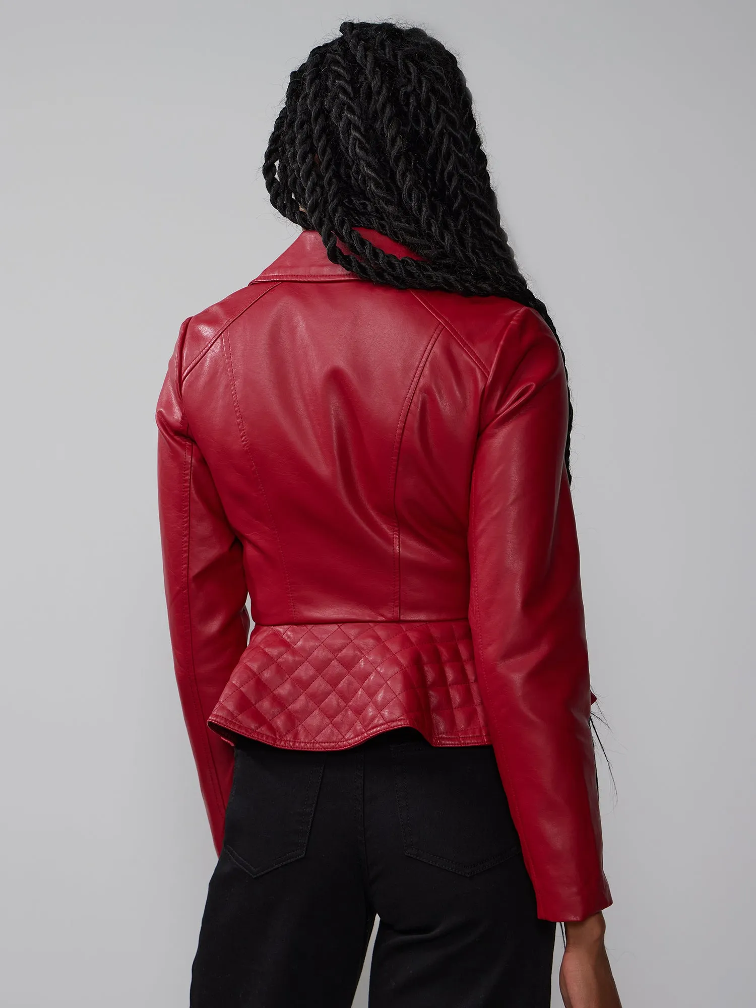 Faux-Leather Moto Peplum Jacket