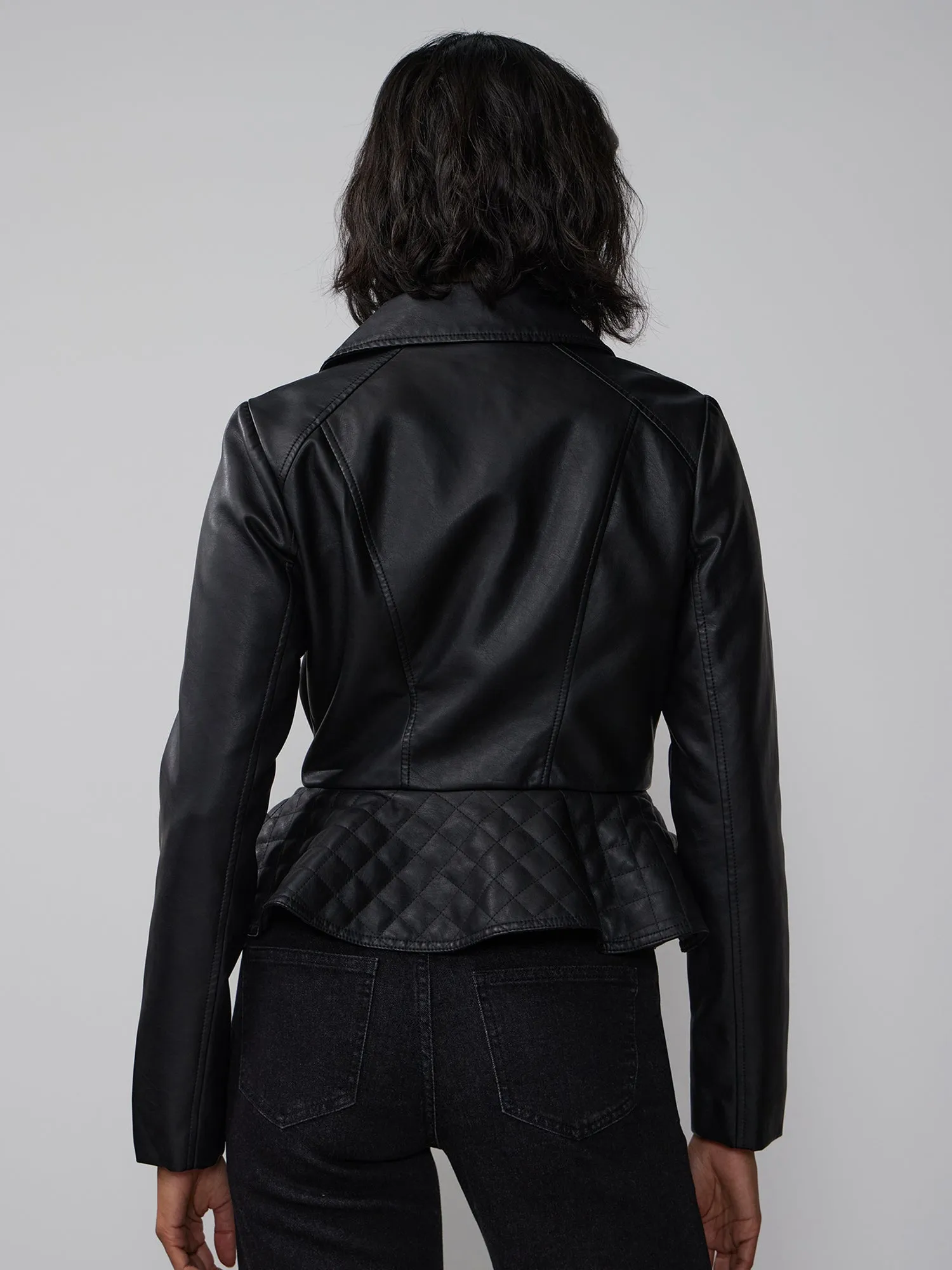 Faux-Leather Moto Peplum Jacket