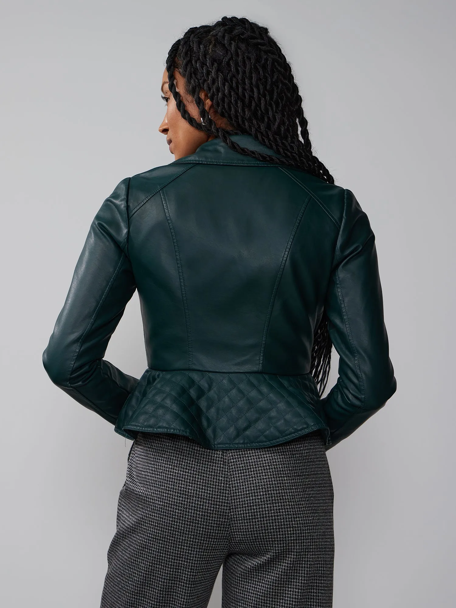 Faux-Leather Moto Peplum Jacket