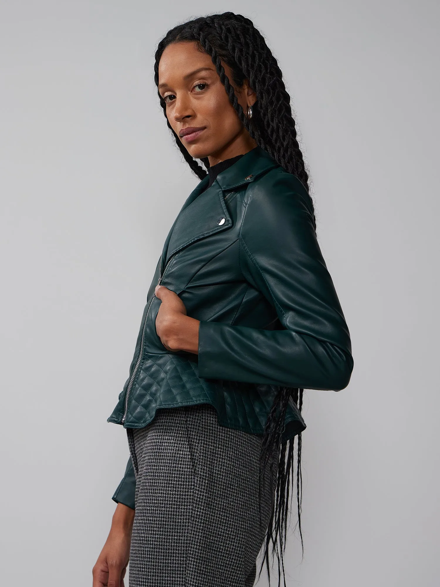 Faux-Leather Moto Peplum Jacket