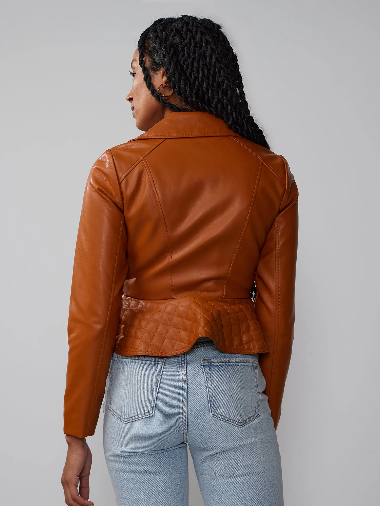 Faux-Leather Moto Peplum Jacket