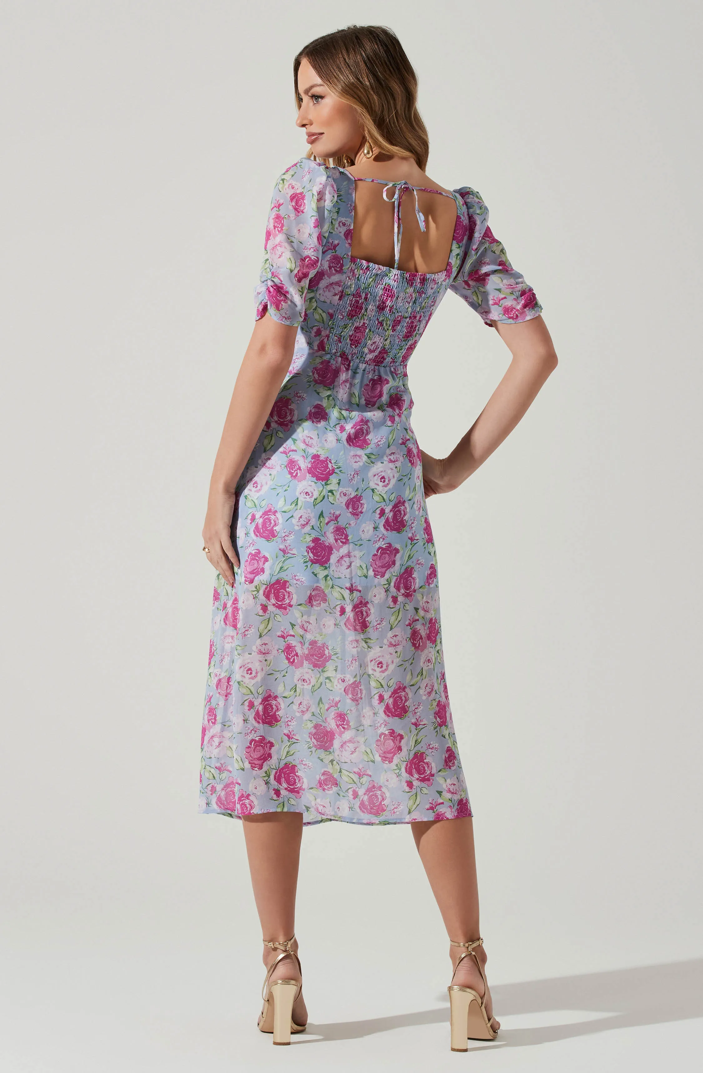 Floral Front Slit Milkmaid Midi Dress