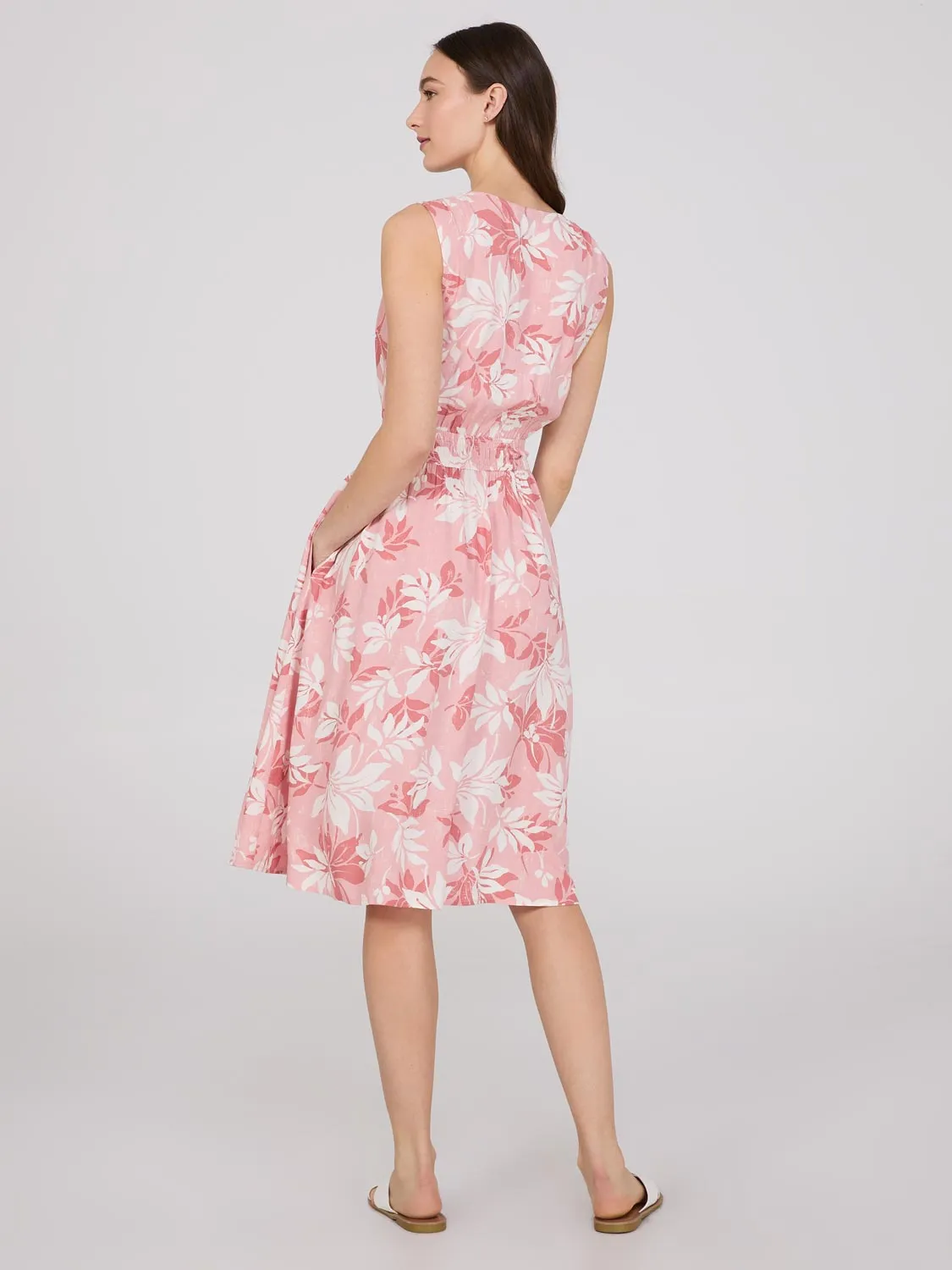 Floral Print Midi Dress With Smocked Details