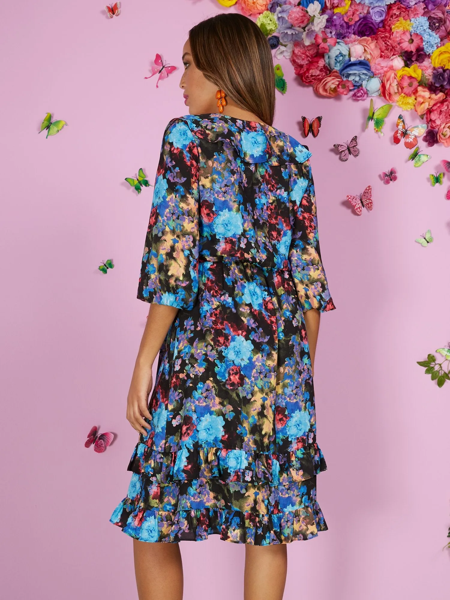 Floral V-Neck Ruffle-Tier Dress