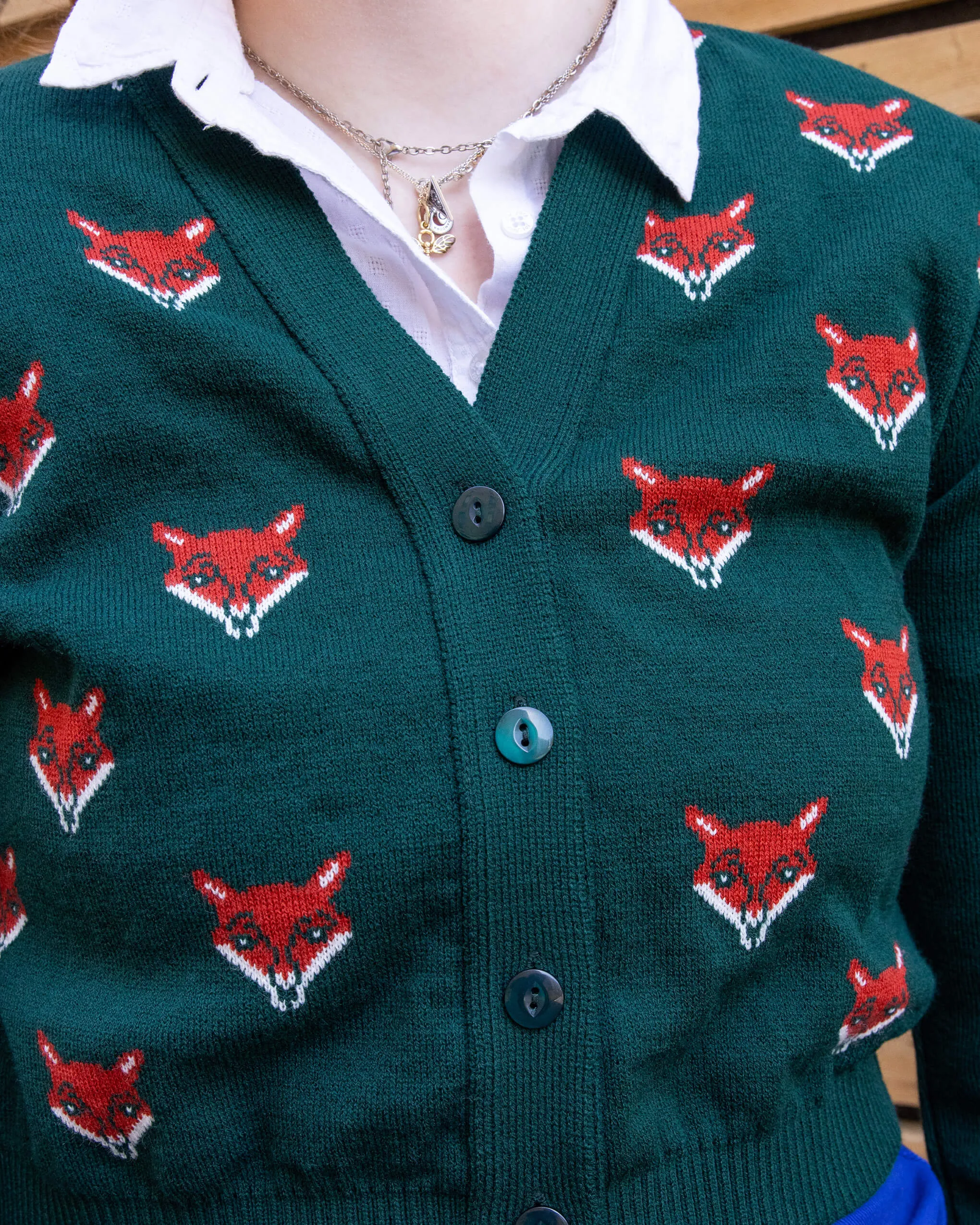 Forest Green Fox Head Cropped Cardigan