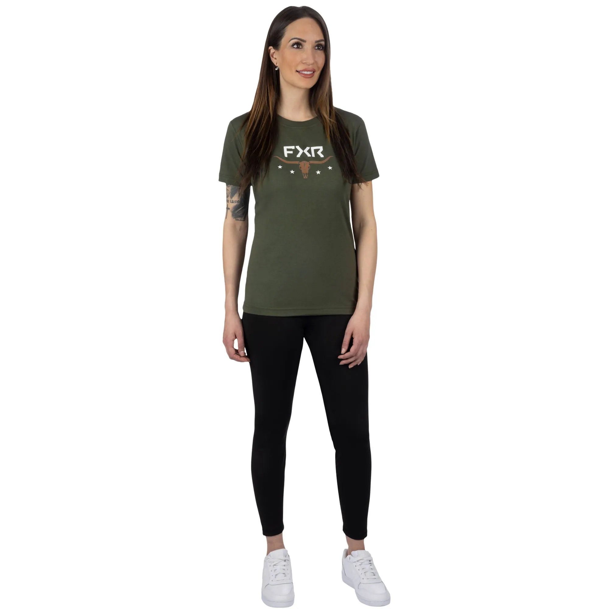 FXR  Womens Antler Premium T-Shirt Tee Crew Neck Short Sleeve Cotton Army Bone